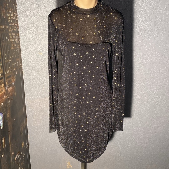 FRANCESCA’S - NWT - dress: black lined semi-sheer metallic mesh l/s w stars - XL - Picture 2 of 16